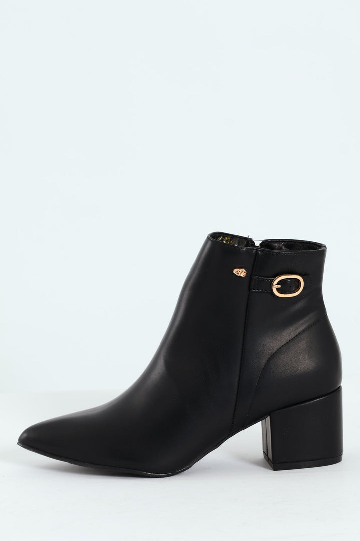 Kris 1 Pointed Toe Block Heel Ankle Boot - Black