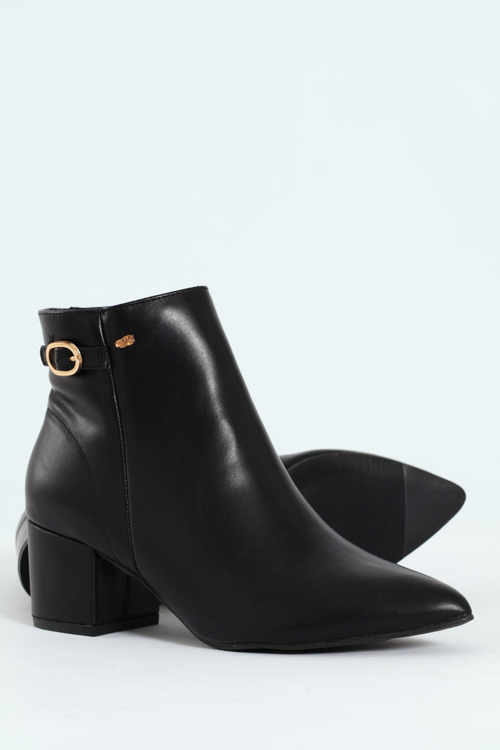 Kris 1 Pointed Toe Block Heel Ankle Boot - Black
