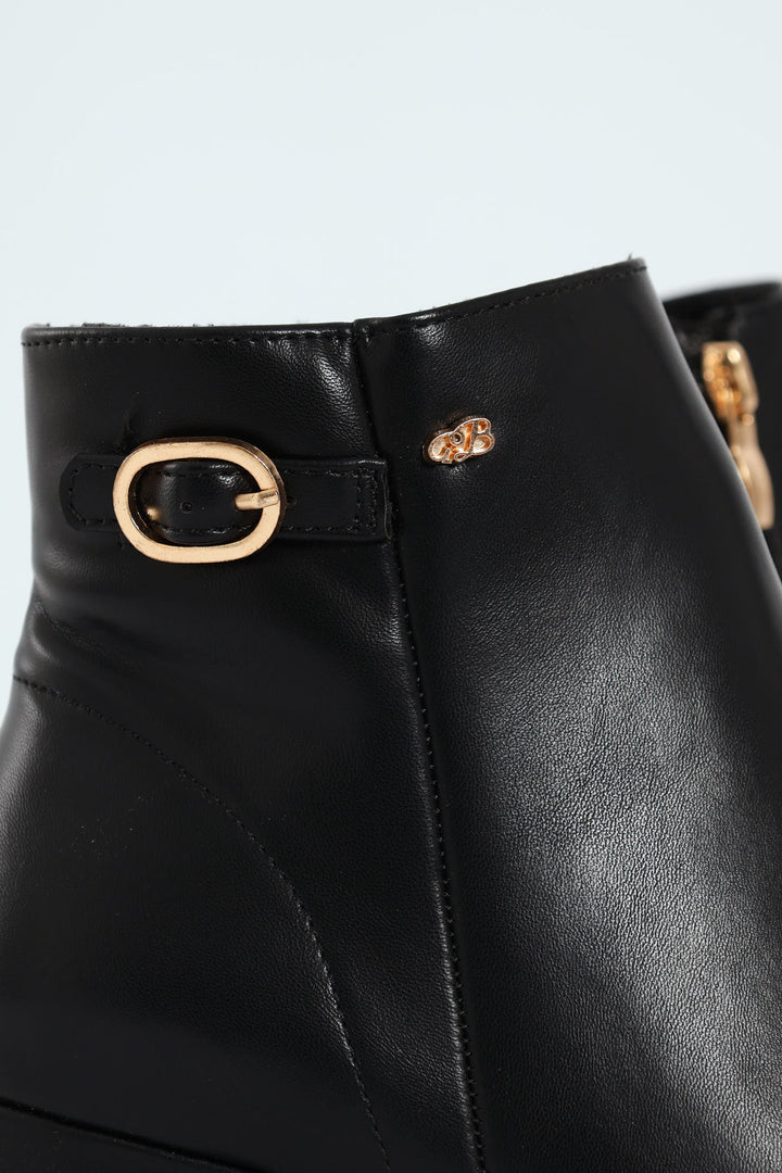 Kris 1 Pointed Toe Block Heel Ankle Boot - Black