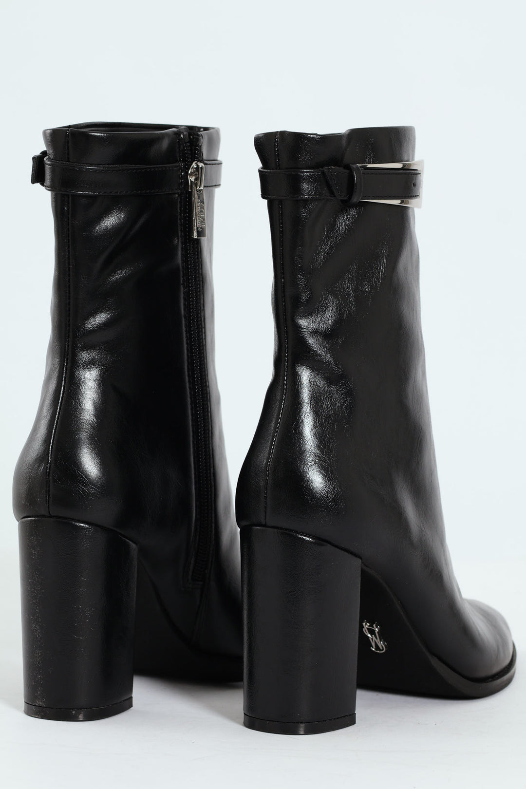 Brentley Pointed Toe Buckle Heeled Boot - Black
