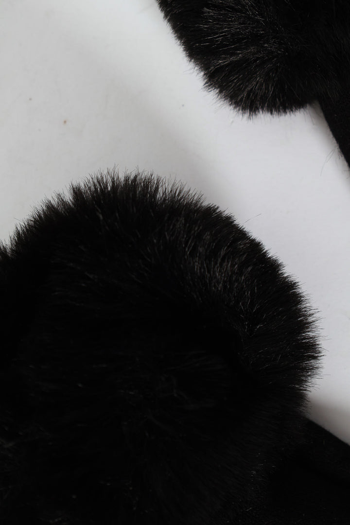 Faux Fur Trim Glove - Black