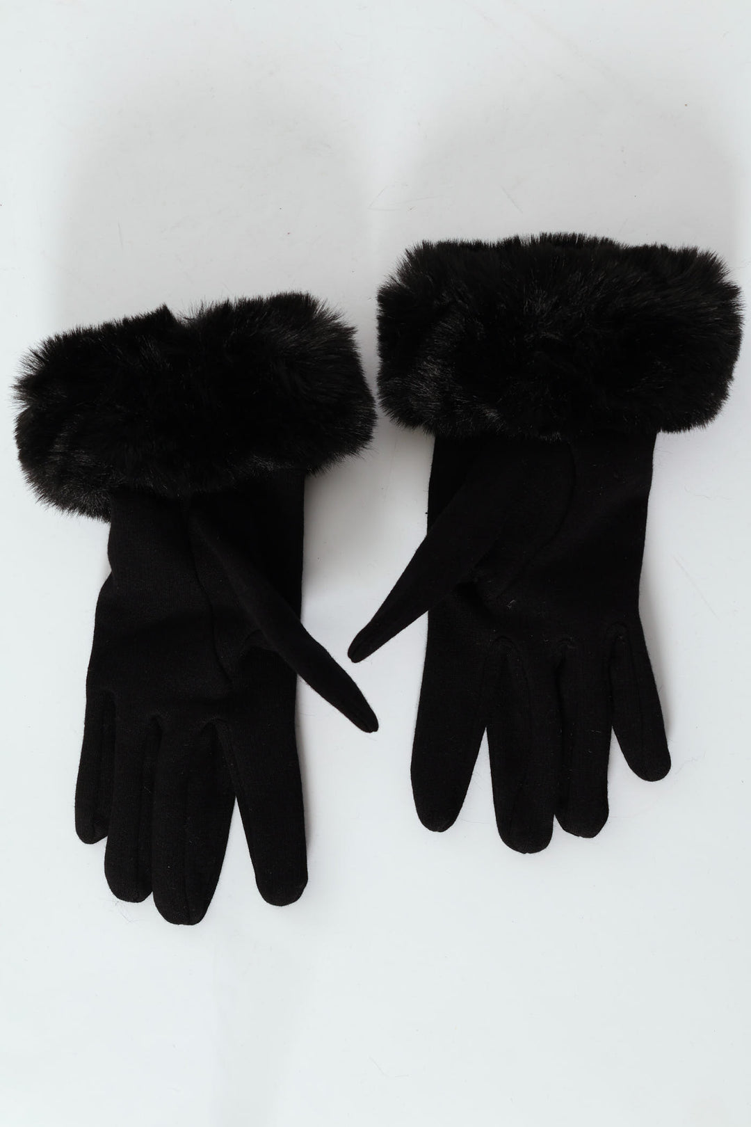 Faux Fur Trim Glove - Black