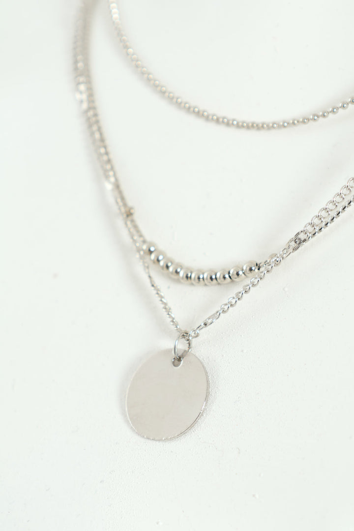 3 Layer Flat Disc Pendant - Silver