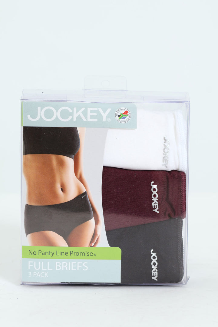 3 Pack Plain Brief Panties - White/Cherry/Black