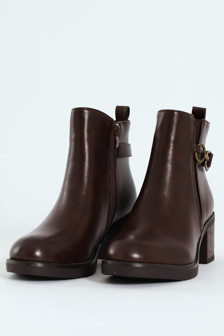 Smart Ankle Boot With Ankle Buckle - Brown