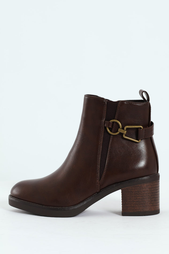 Smart Ankle Boot With Ankle Buckle - Brown