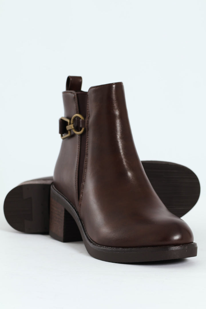 Smart Ankle Boot With Ankle Buckle - Brown