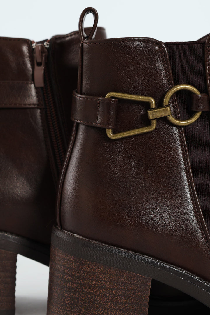 Smart Ankle Boot With Ankle Buckle - Brown