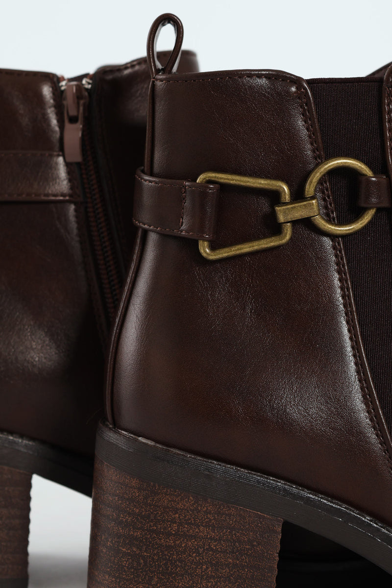 Smart Ankle Boot With Ankle Buckle - Brown