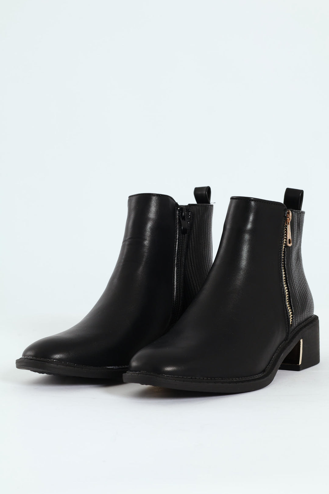 Metal Heel Insert Fabric Chelsea Block Boot - Black