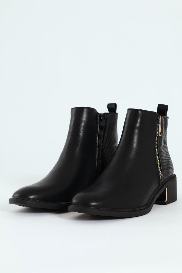 Metal Heel Insert Fabric Chelsea Block Boot - Black