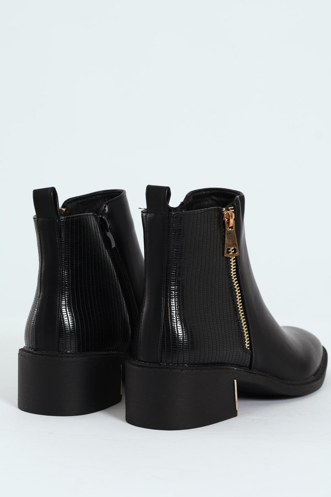 Metal Heel Insert Fabric Chelsea Block Boot - Black