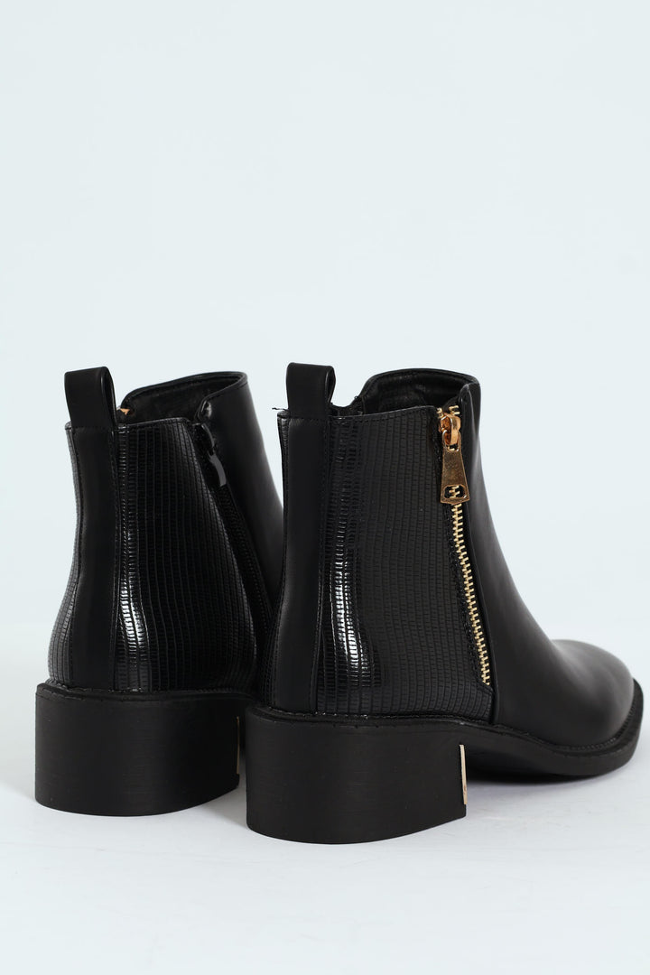 Metal Heel Insert Fabric Chelsea Block Boot - Black