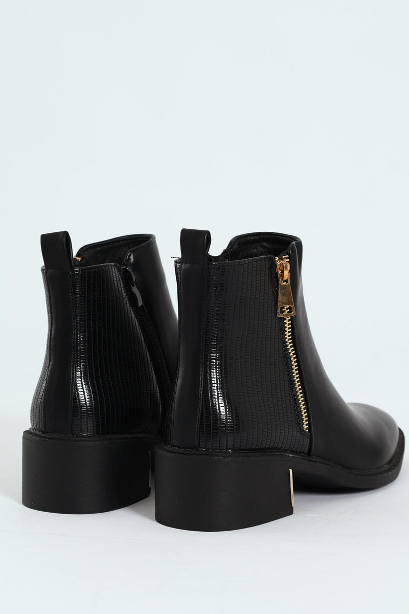Metal Heel Insert Fabric Chelsea Block Boot - Black