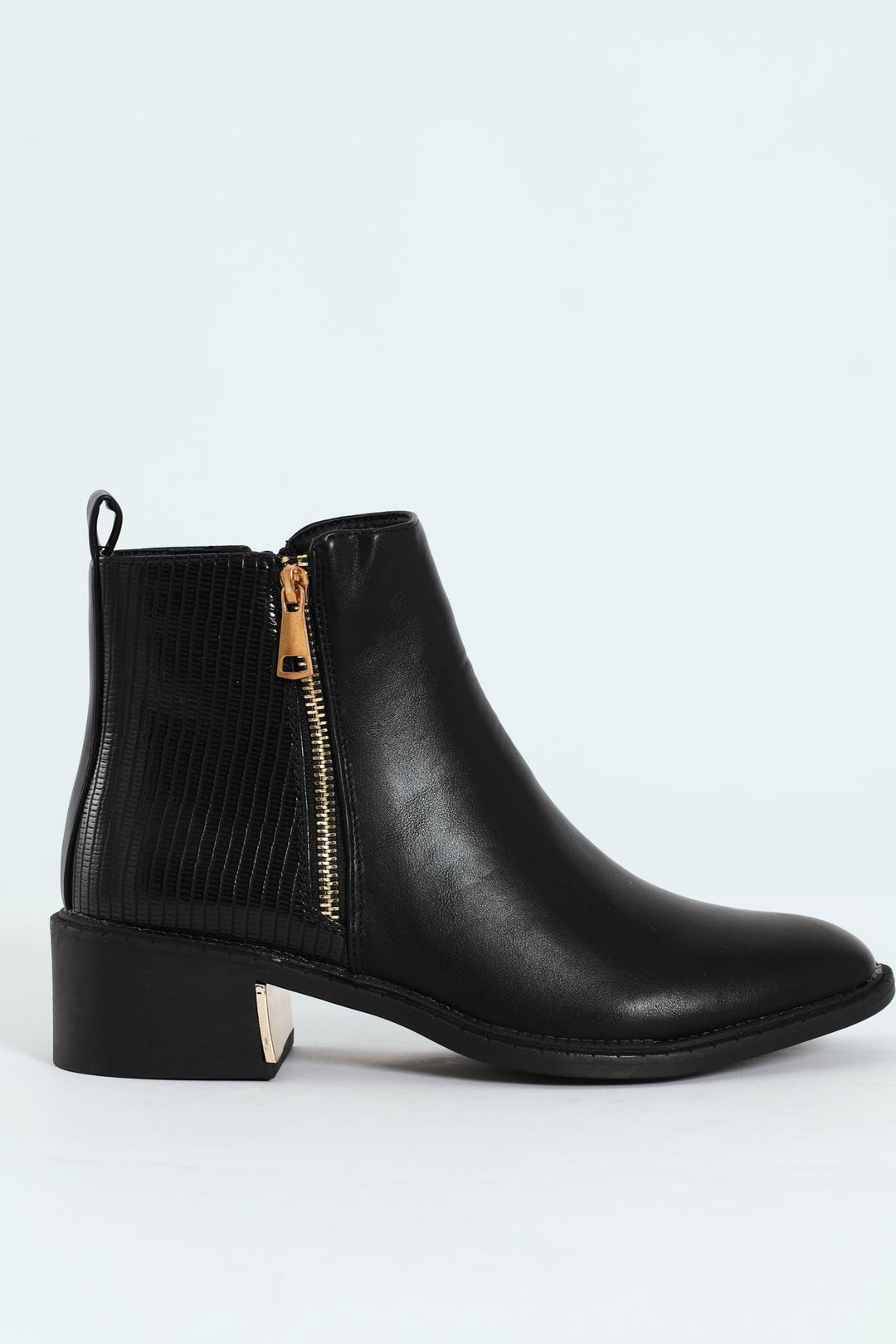 Metal Heel Insert Fabric Chelsea Block Boot - Black