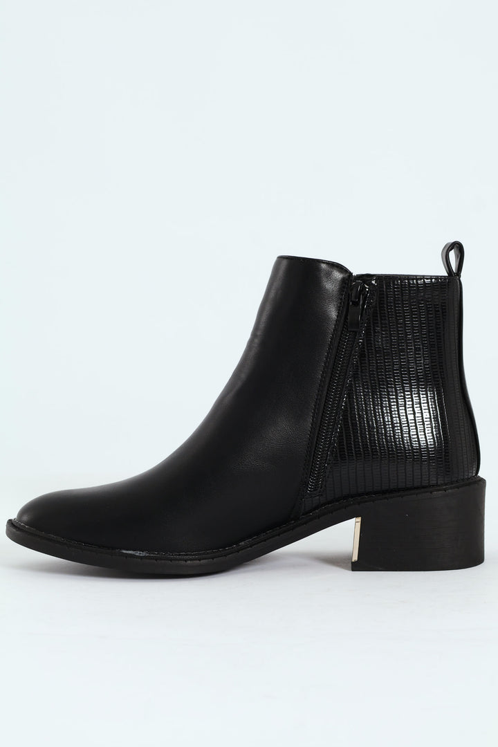 Metal Heel Insert Fabric Chelsea Block Boot - Black