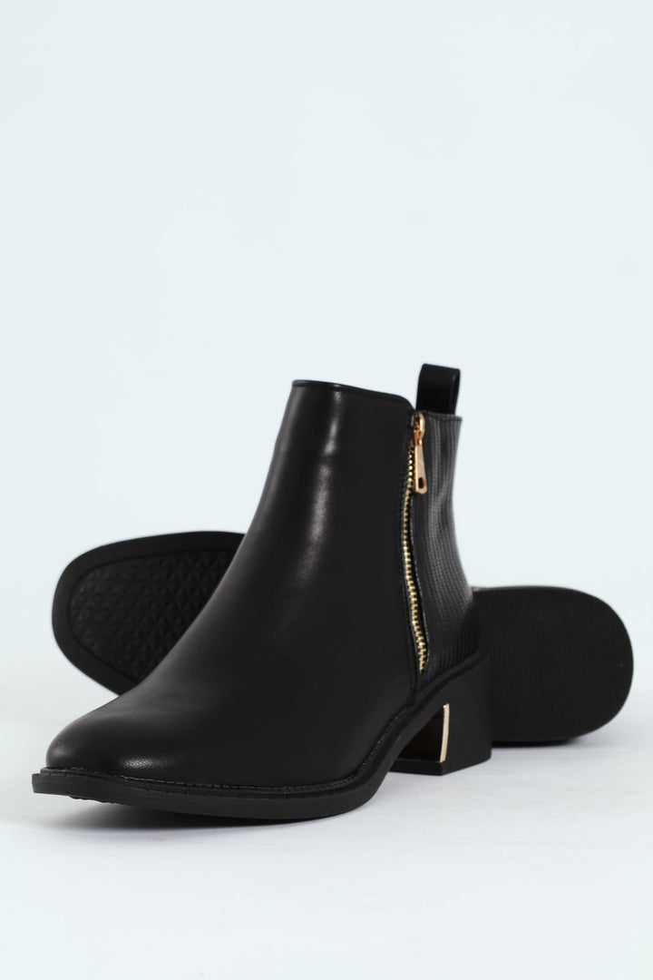 Metal Heel Insert Fabric Chelsea Block Boot - Black