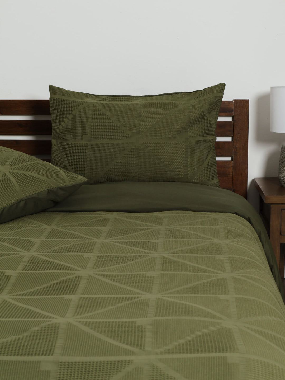 Waffle Square Textured Duvet Cover Set - Olive