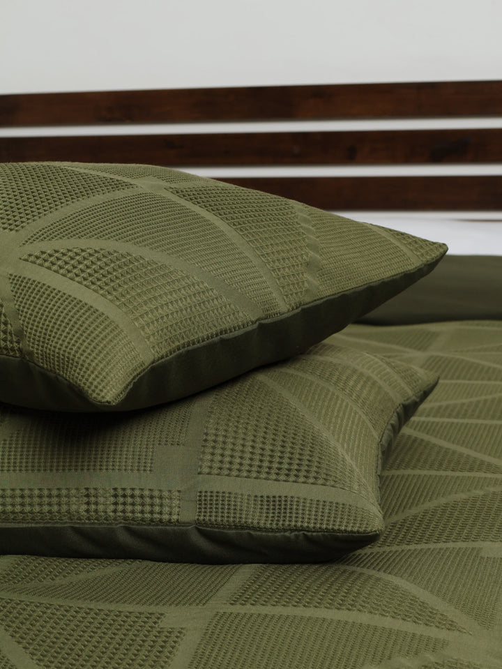 Waffle Square Textured Duvet Cover Set - Olive