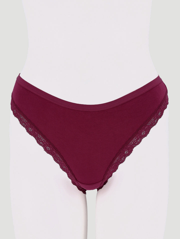 3 Pack Cotton Stretch Brazillian Panties - Burgundy/Light Pink/Coral