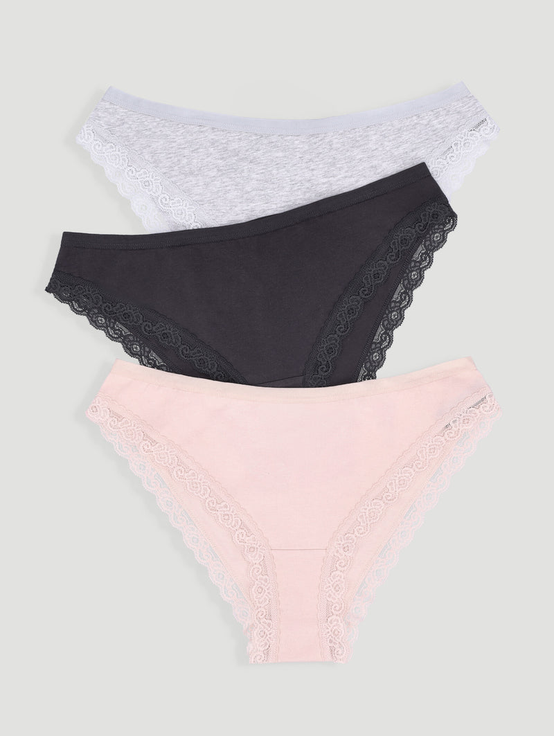 3 Pack Cotton Stretch Brazilian Panties - Nude/Grey Melange/Slate