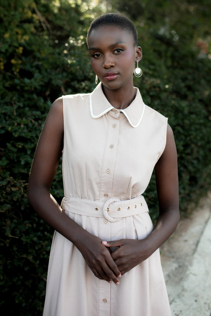 Peterpan Darted Waisted Maxi Dress - Taupe/Cream