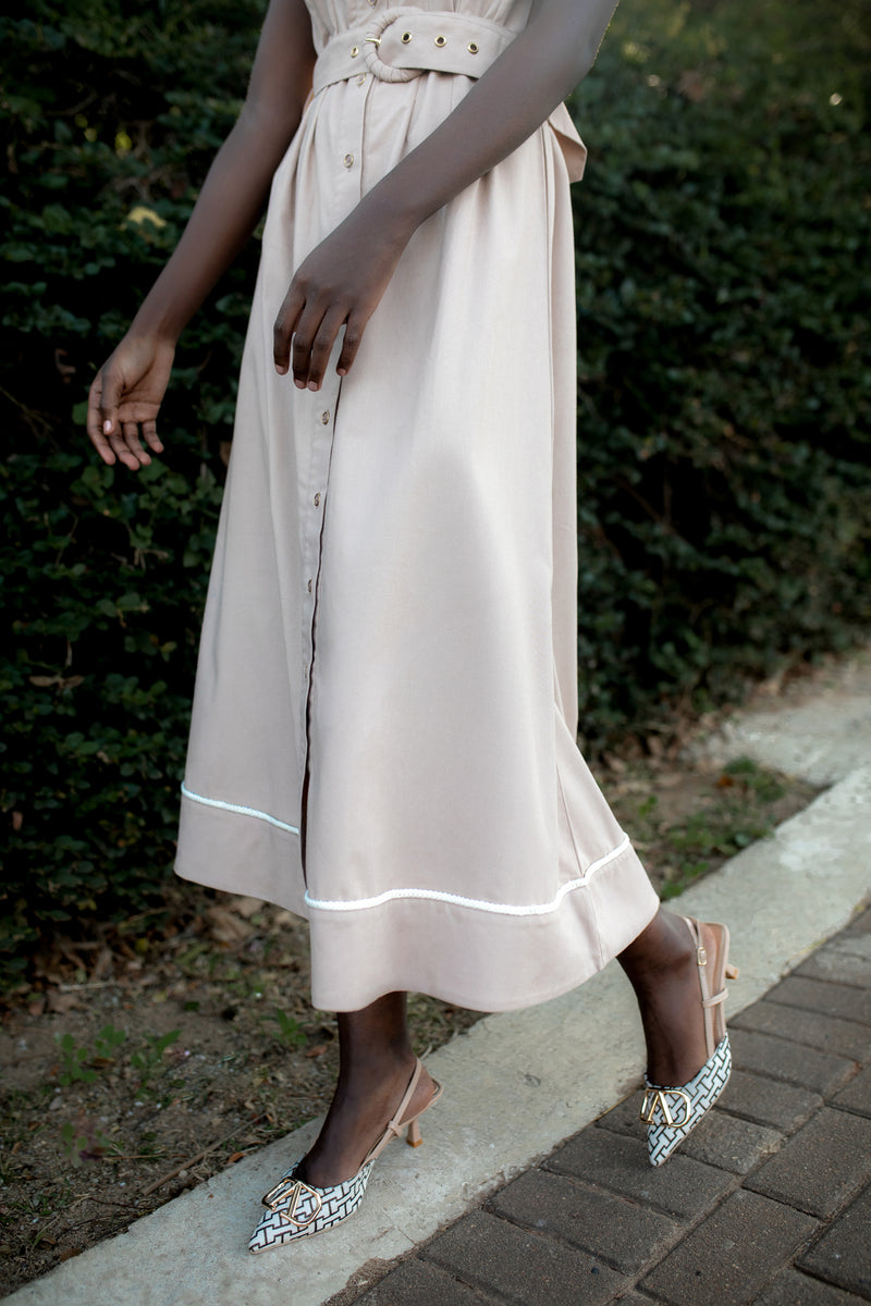 Peterpan Darted Waisted Maxi Dress - Taupe/Cream