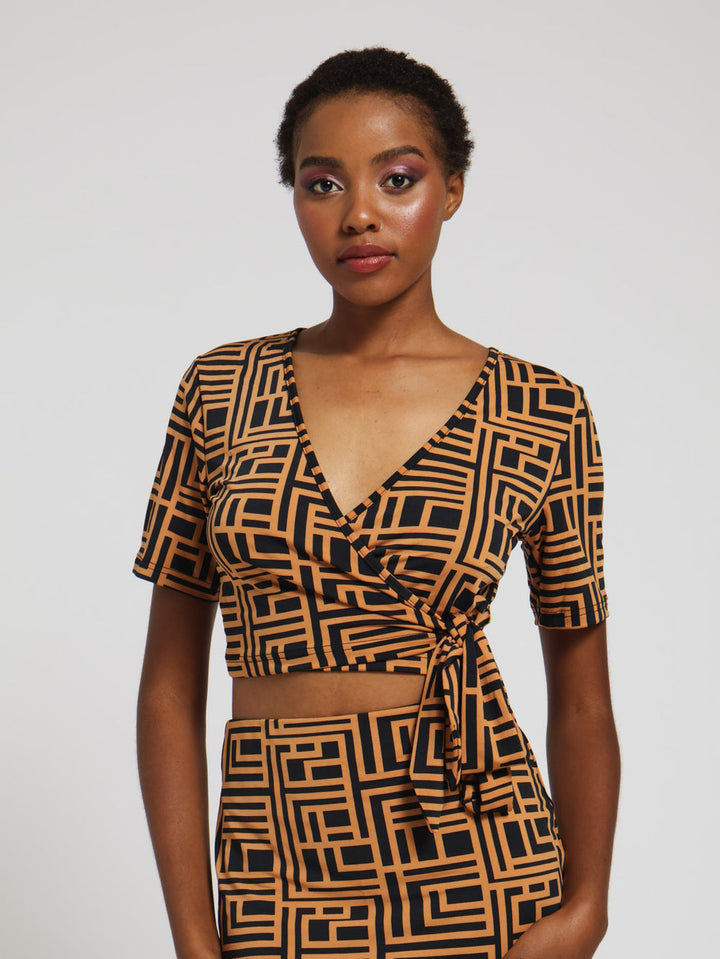 Short Sleeve Slinky Wrap Top - Multi