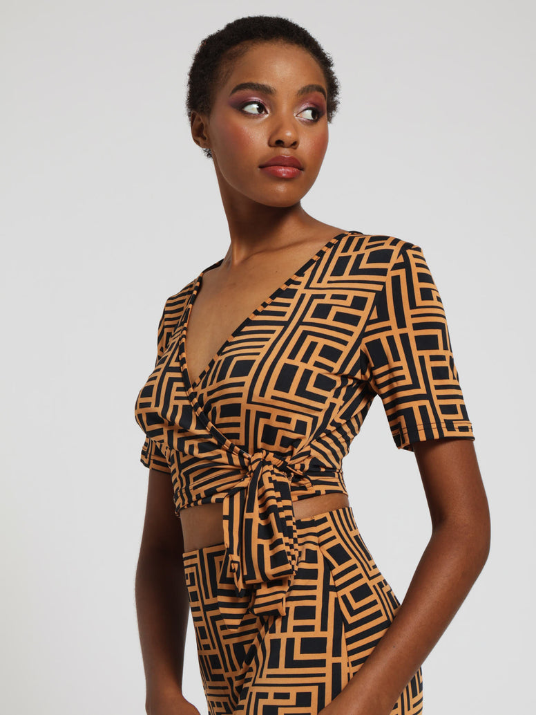 Short Sleeve Slinky Wrap Top - Multi