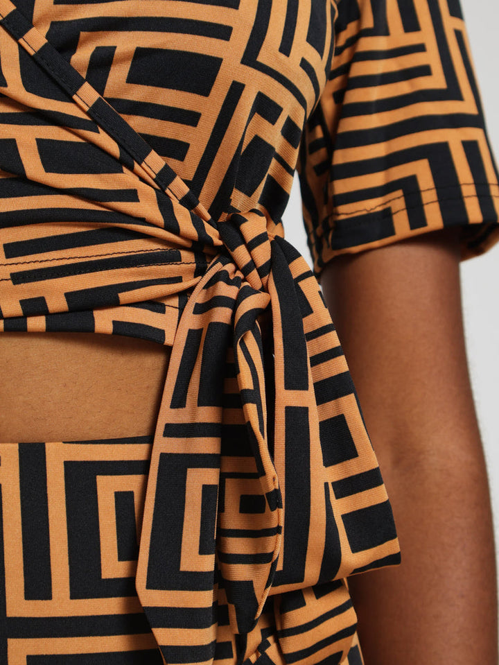 Short Sleeve Slinky Wrap Top - Multi