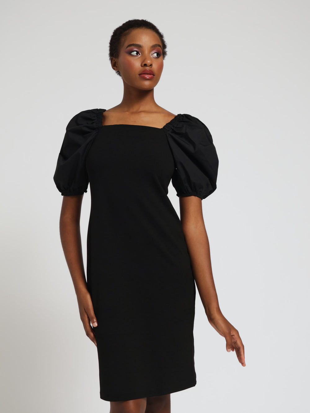 Puff Sleeve Bodycon Dress - Black