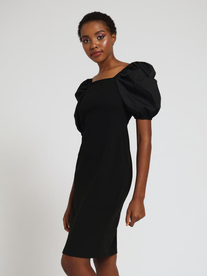 Puff Sleeve Bodycon Dress - Black
