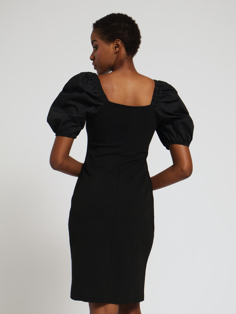 Puff Sleeve Bodycon Dress - Black