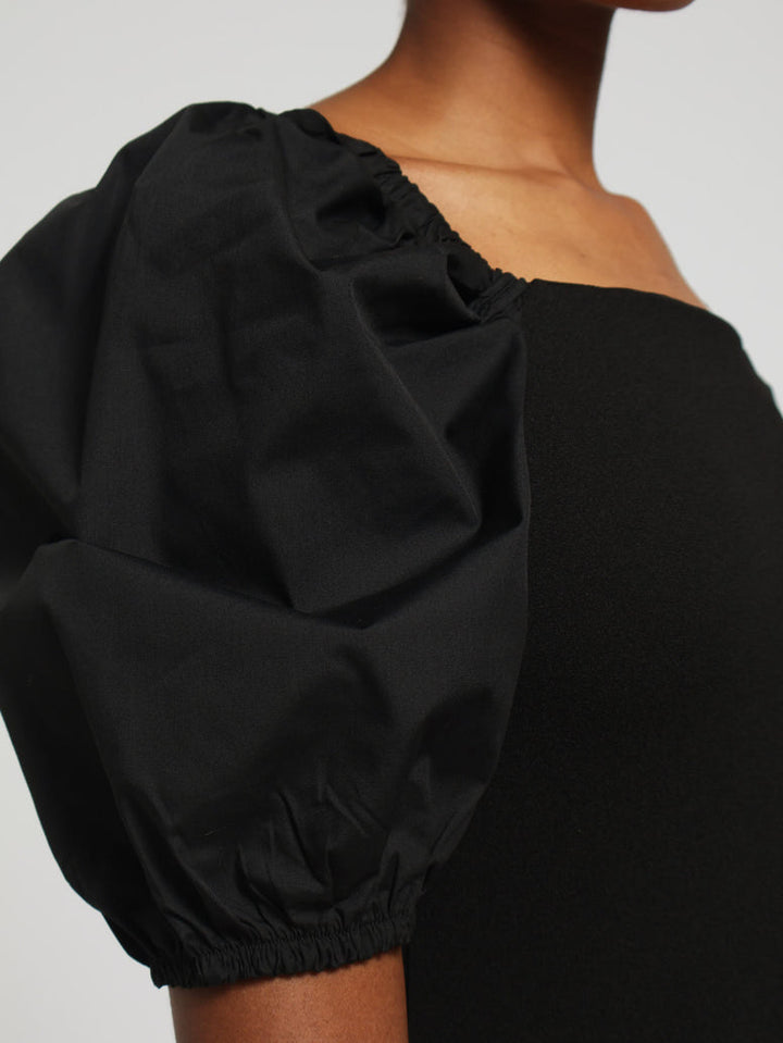 Puff Sleeve Bodycon Dress - Black