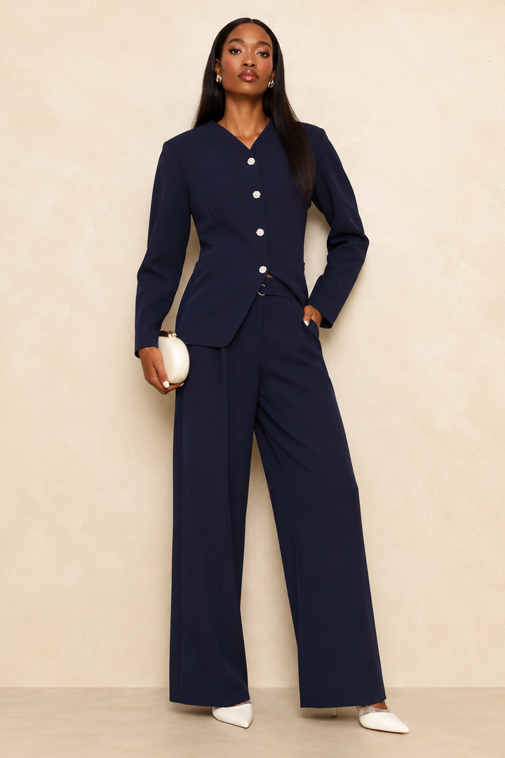 D-Ring Belted Wide Leg Pant - Dark Navy