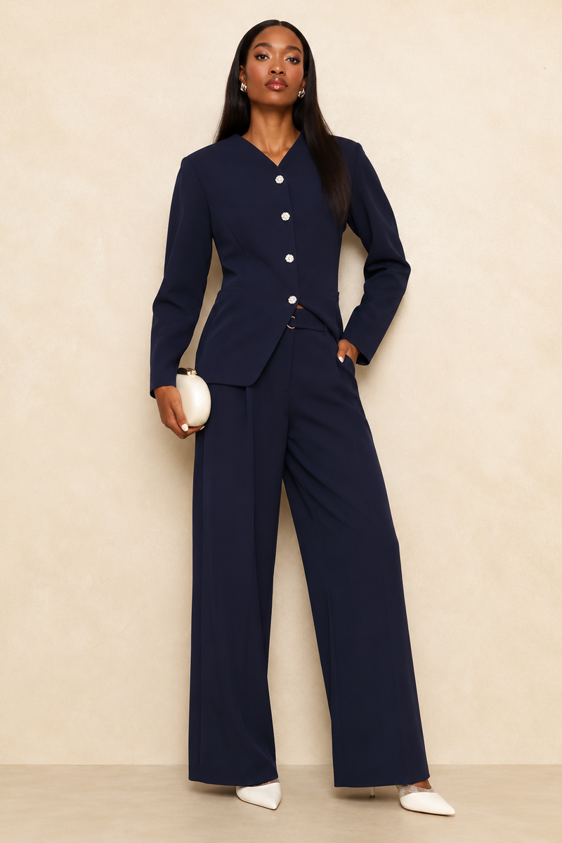 D-Ring Belted Wide Leg Pant - Dark Navy
