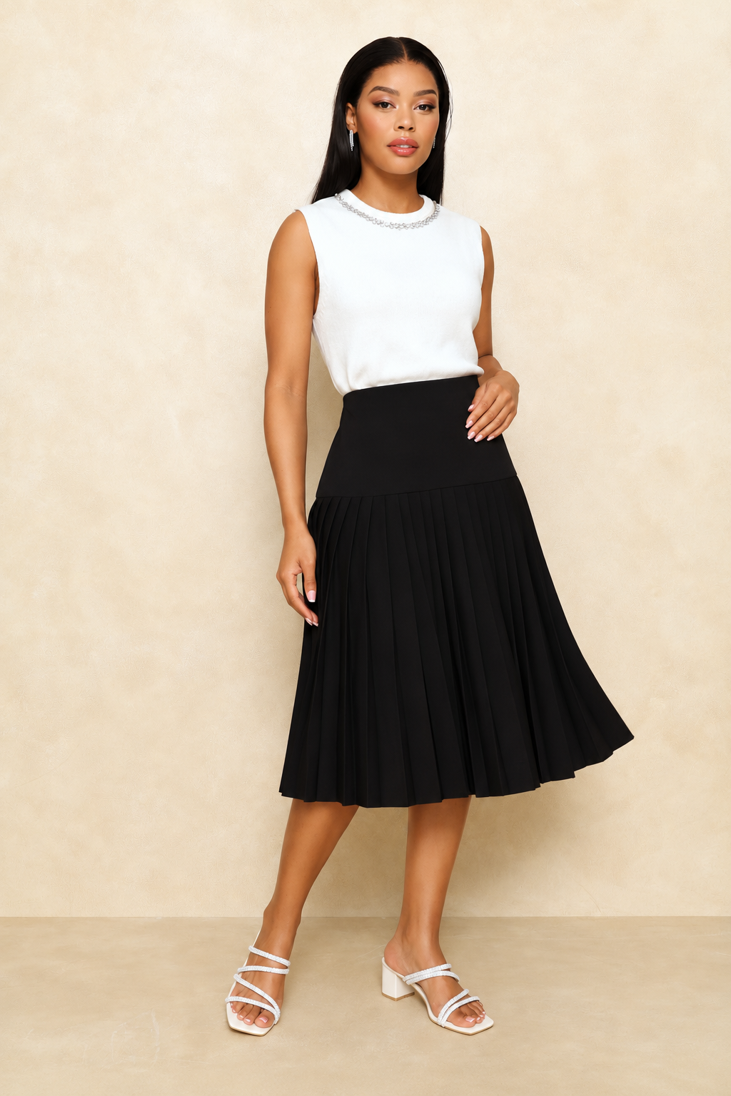 Basque Pleated Skirt - Black
