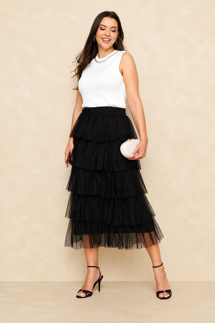 Multi Tiered Rara Maxi Skirt - Black