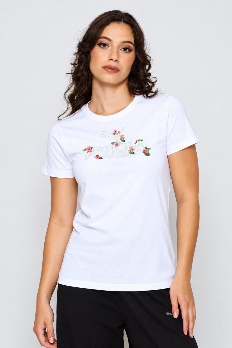 Floral Print Logo Tee - White