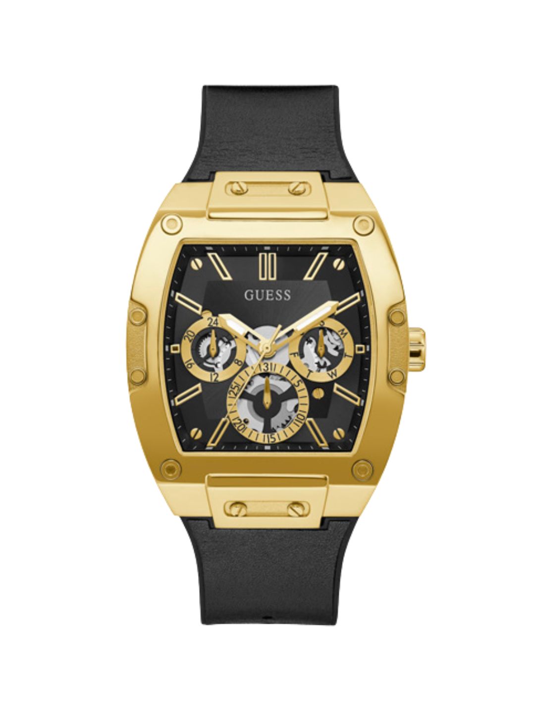 Gold Case & Black Silicone & Leather Strap Watch - Gold