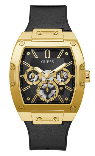Gold Case Black Leather Strap Watch - Gold
