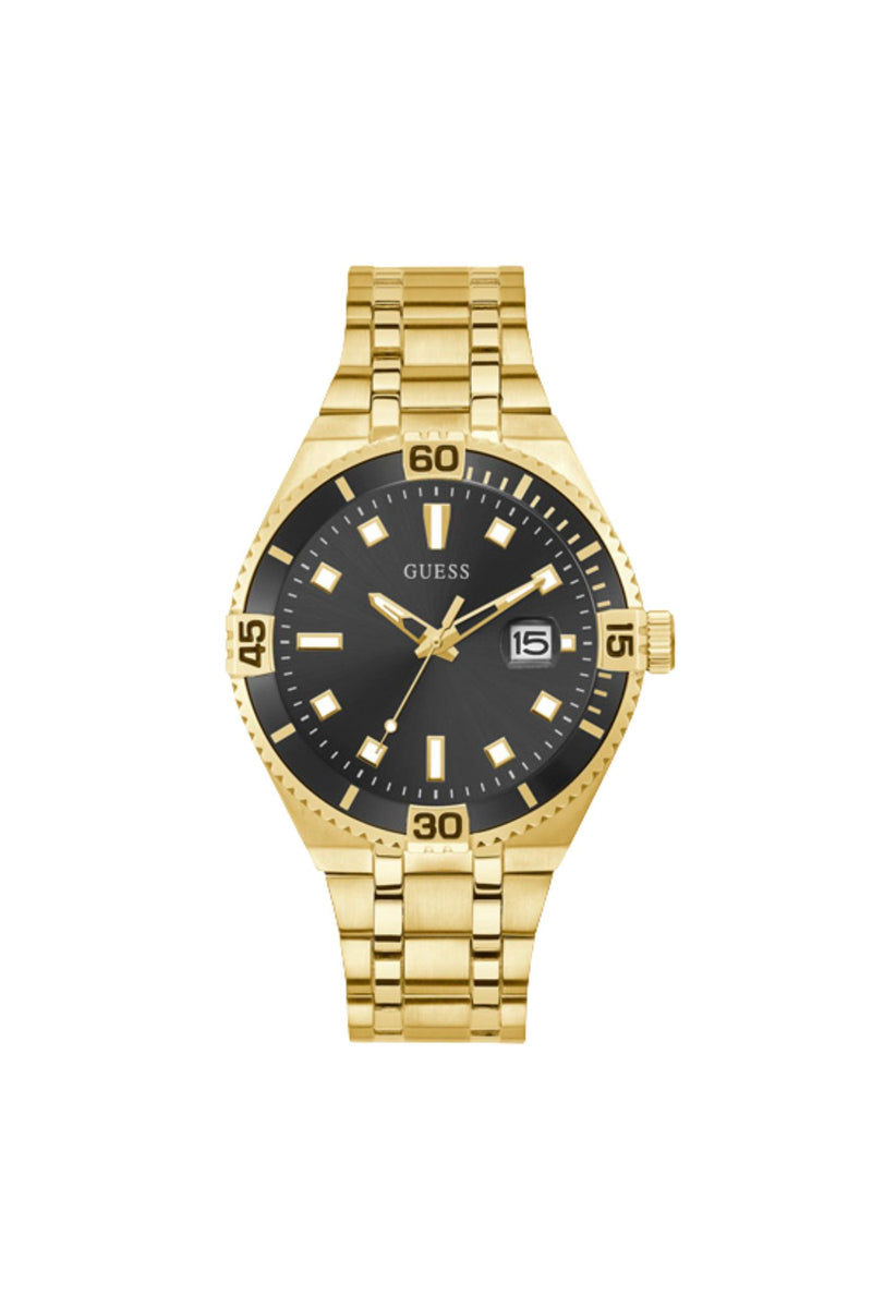 Gold Case Watch With Black Dial & Bracelet - Gold