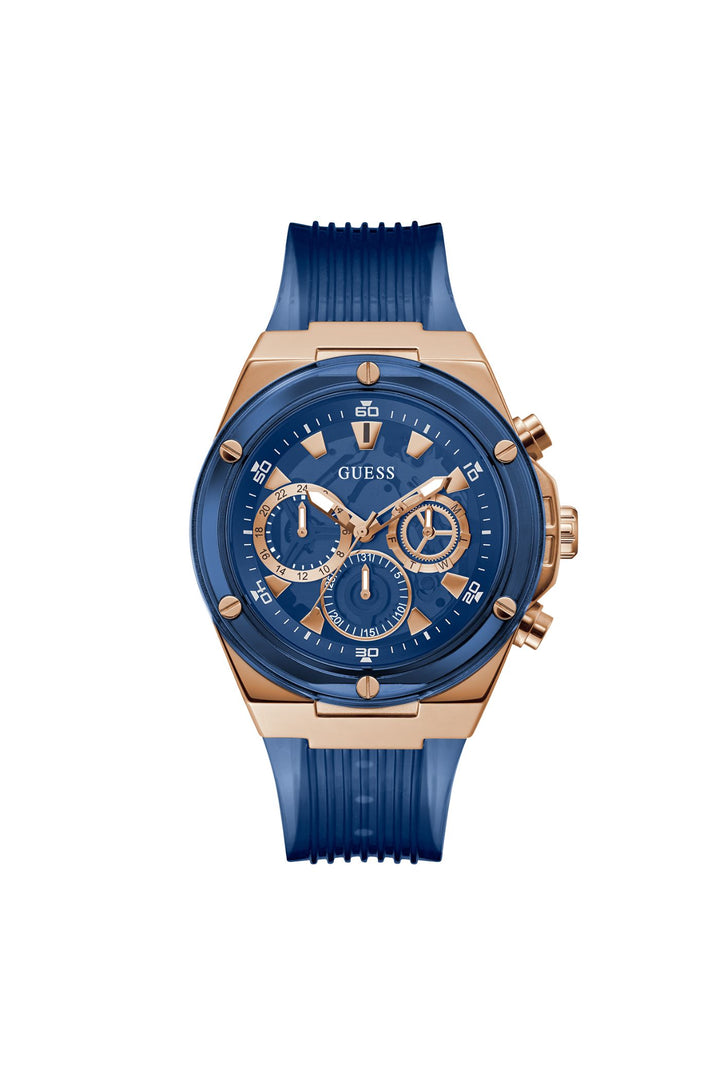 Rose Gold Case With Nylon Transparent Dial & Blue And Rose Gold Strap - Rose Gold