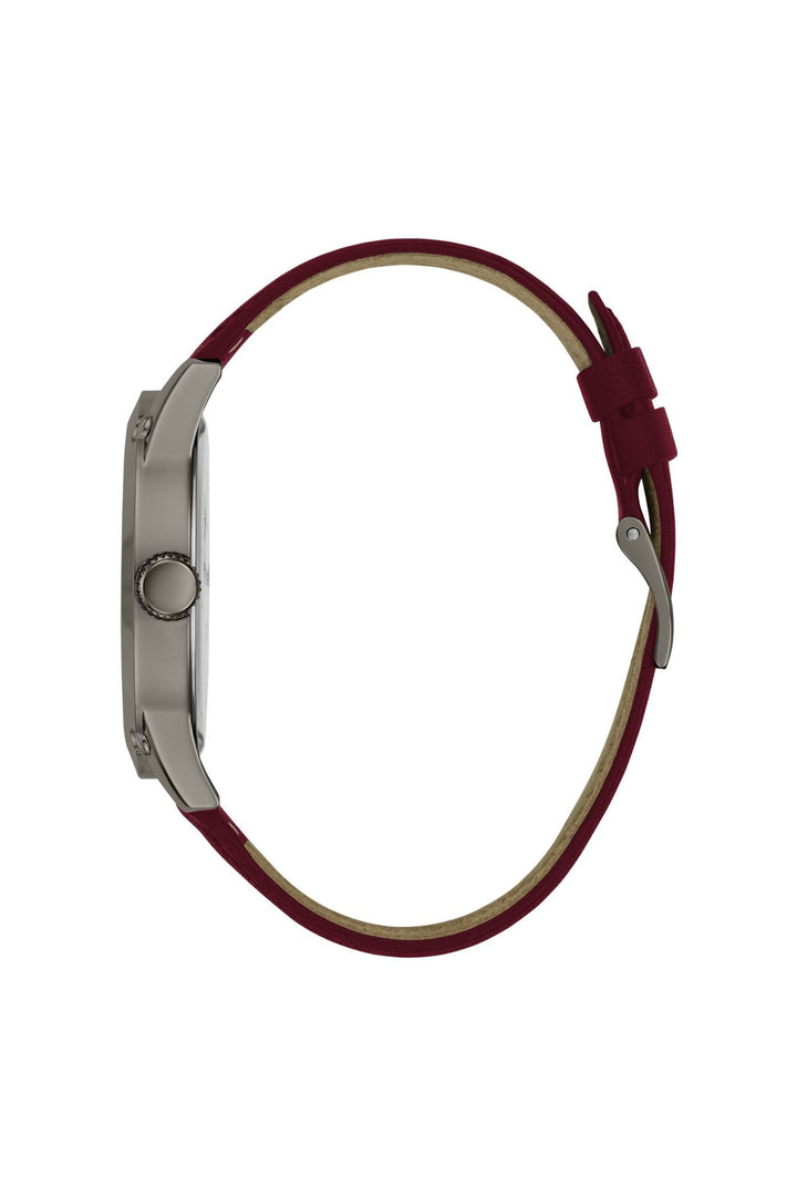 Black Case Watch With Black Dial & Burgundy Leather Strap - Black