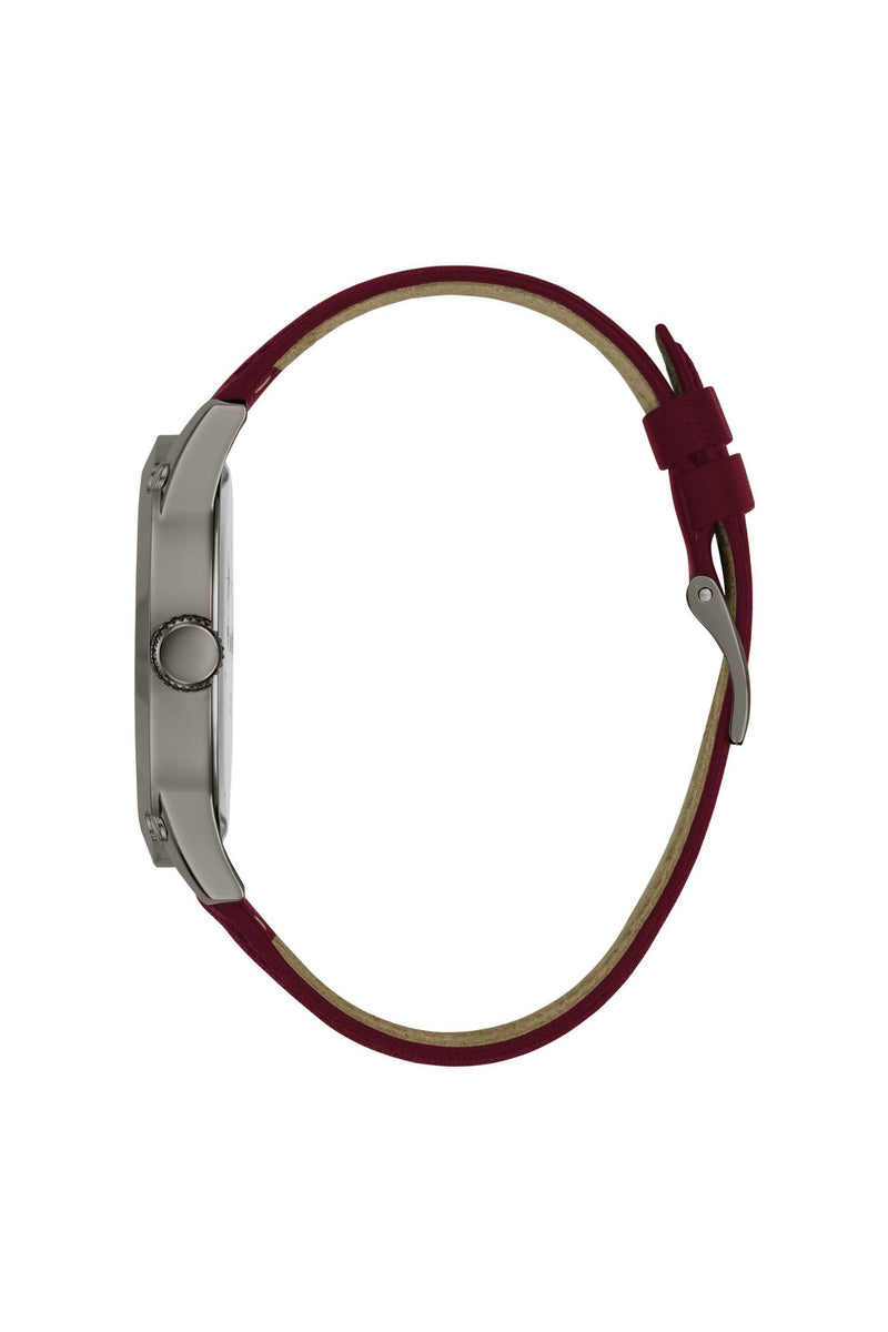 Black Case Watch With Black Dial & Burgundy Leather Strap - Black