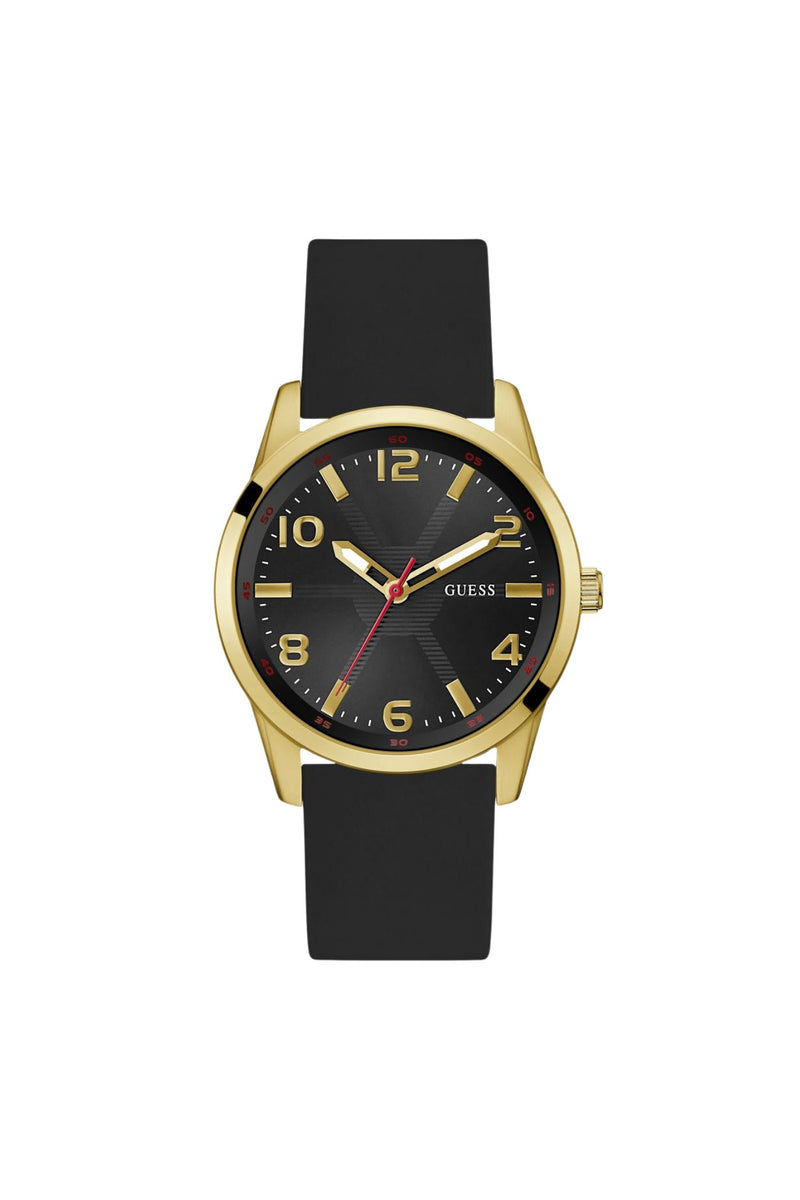 Gold Case Watch With Black Dial & Leather Strap - Gold