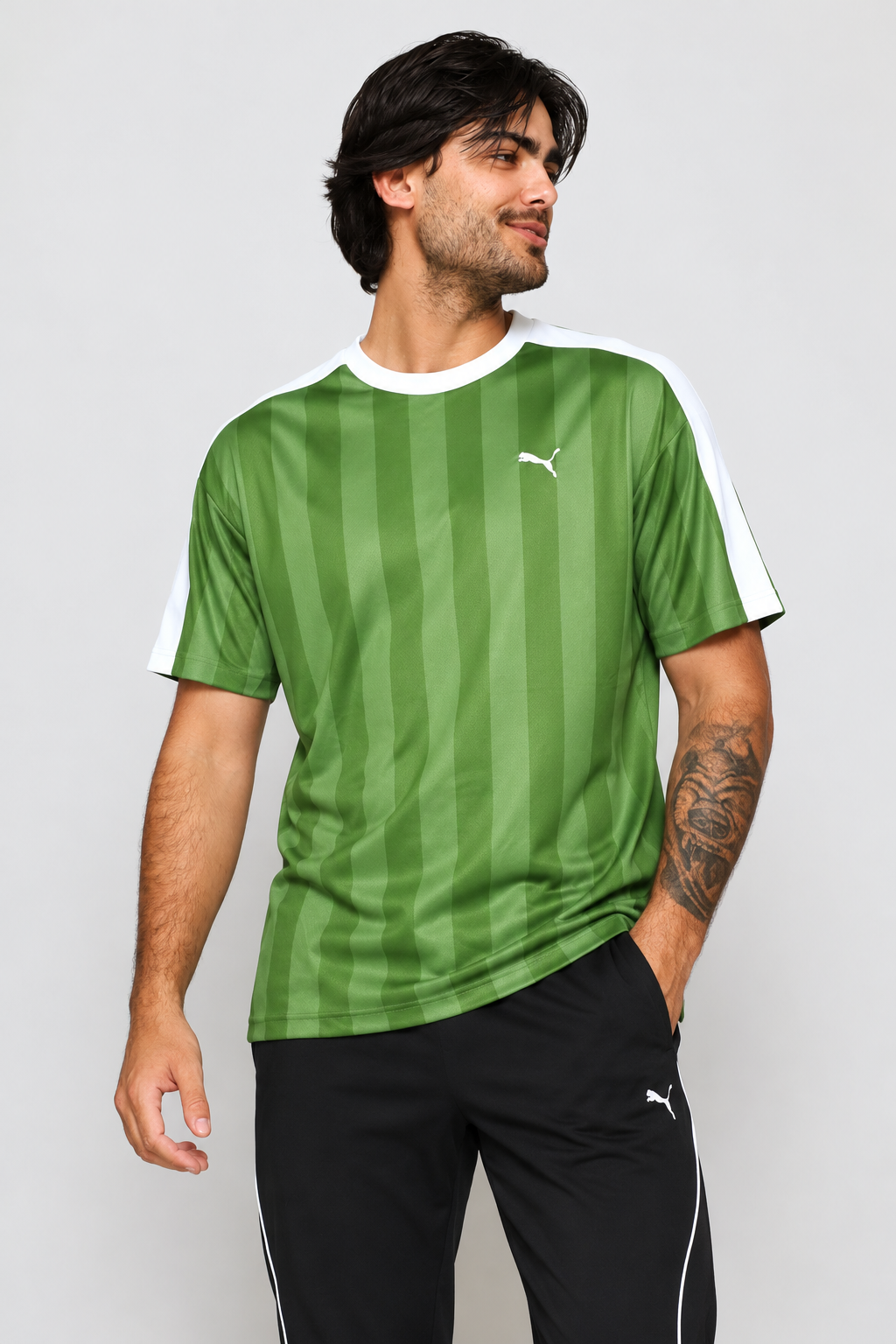 Essential T7 Relaxed Striped Football Jersey - Green