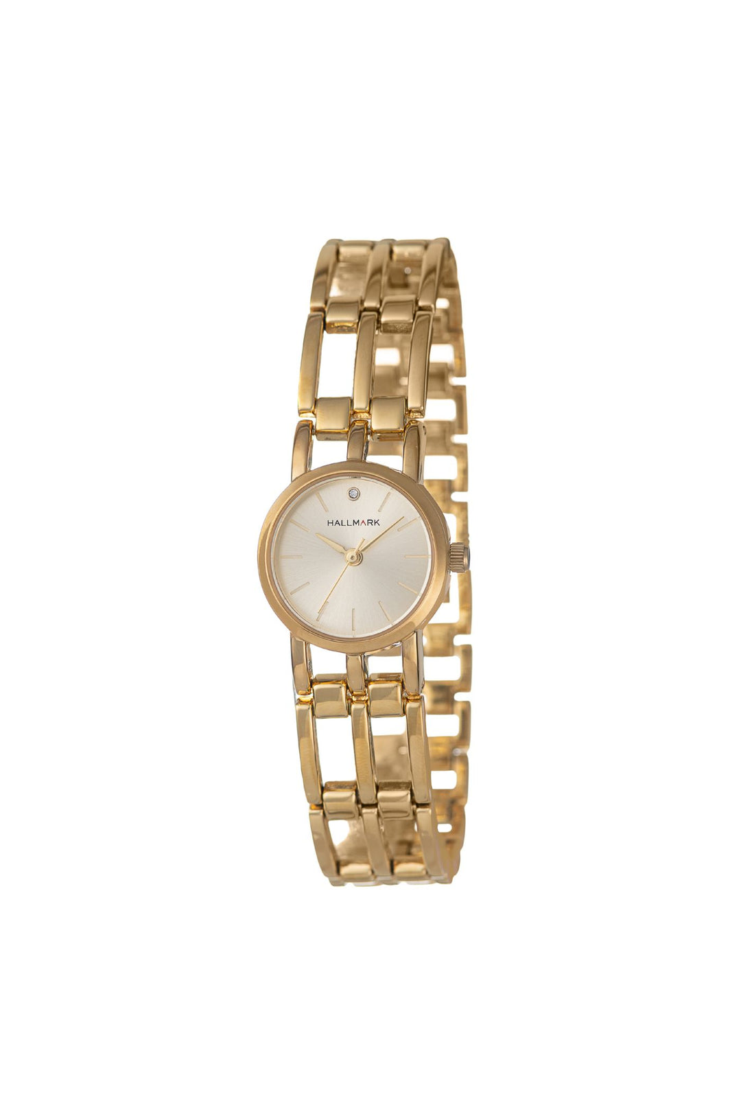 Round Gold Cuff Bracelet Champagne Dial Watch - Gold