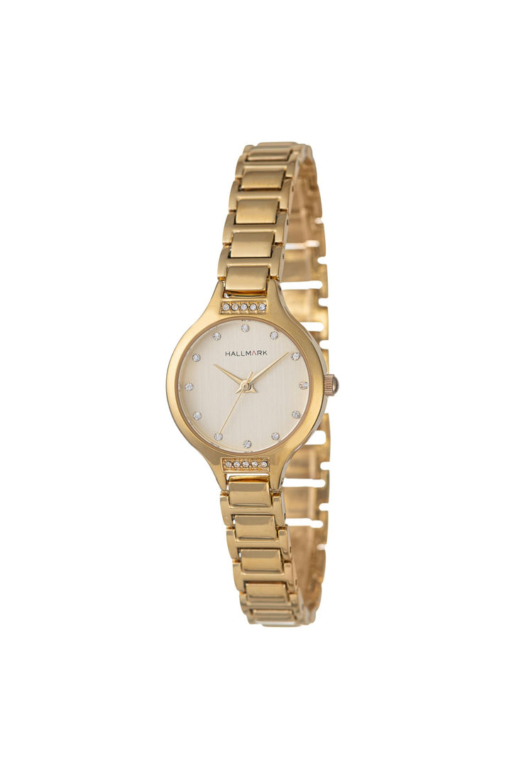 Round Champagne Stones Dial Bracelet Watch - Gold