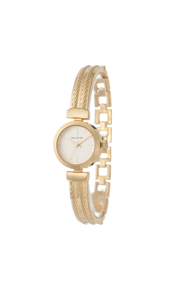 Round Champagne Dial Cable Bangle Watch - Gold